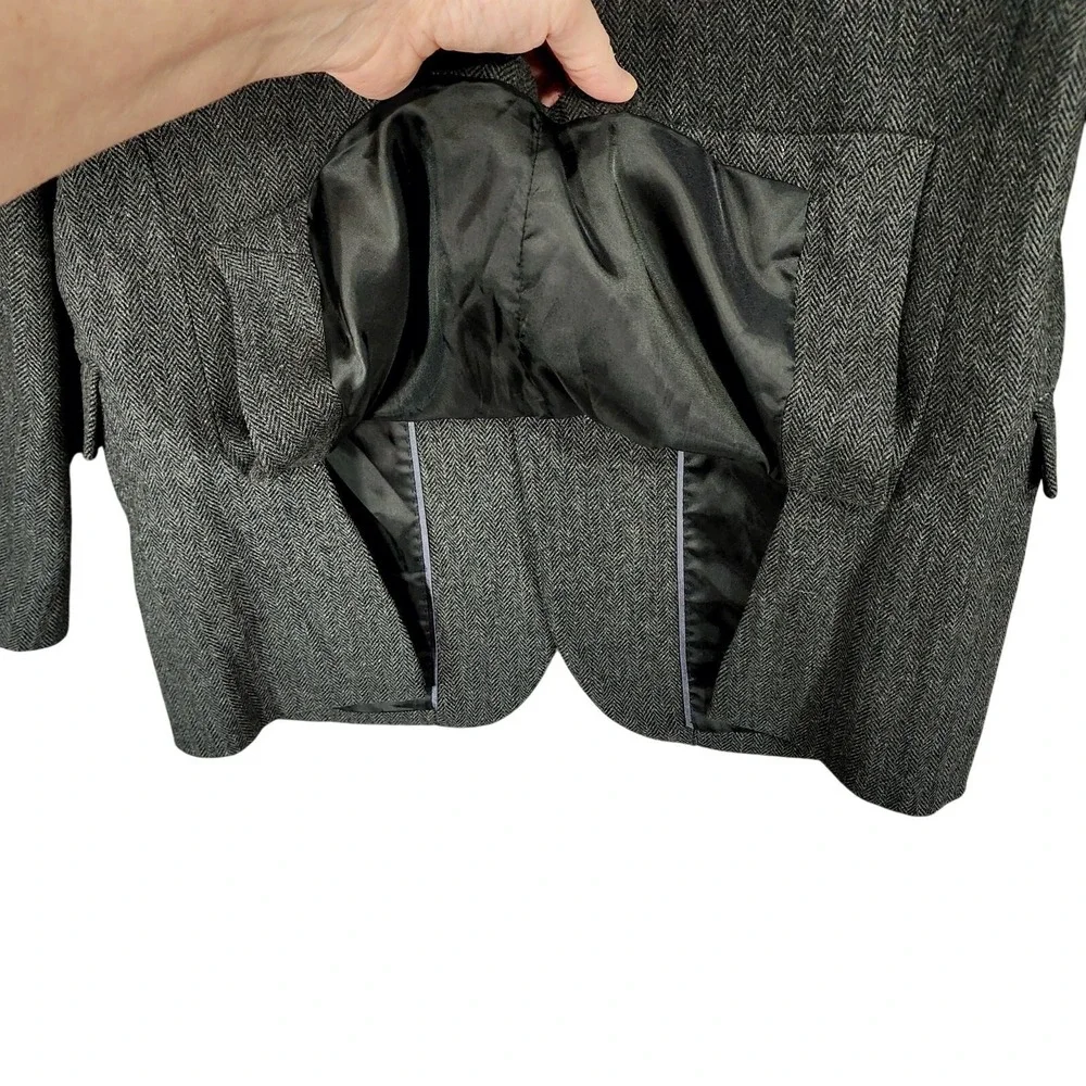 Gap Tailored Blazer sz 42R Men Herringbone Tweed‎ Wool Blend Black Gray Preppy